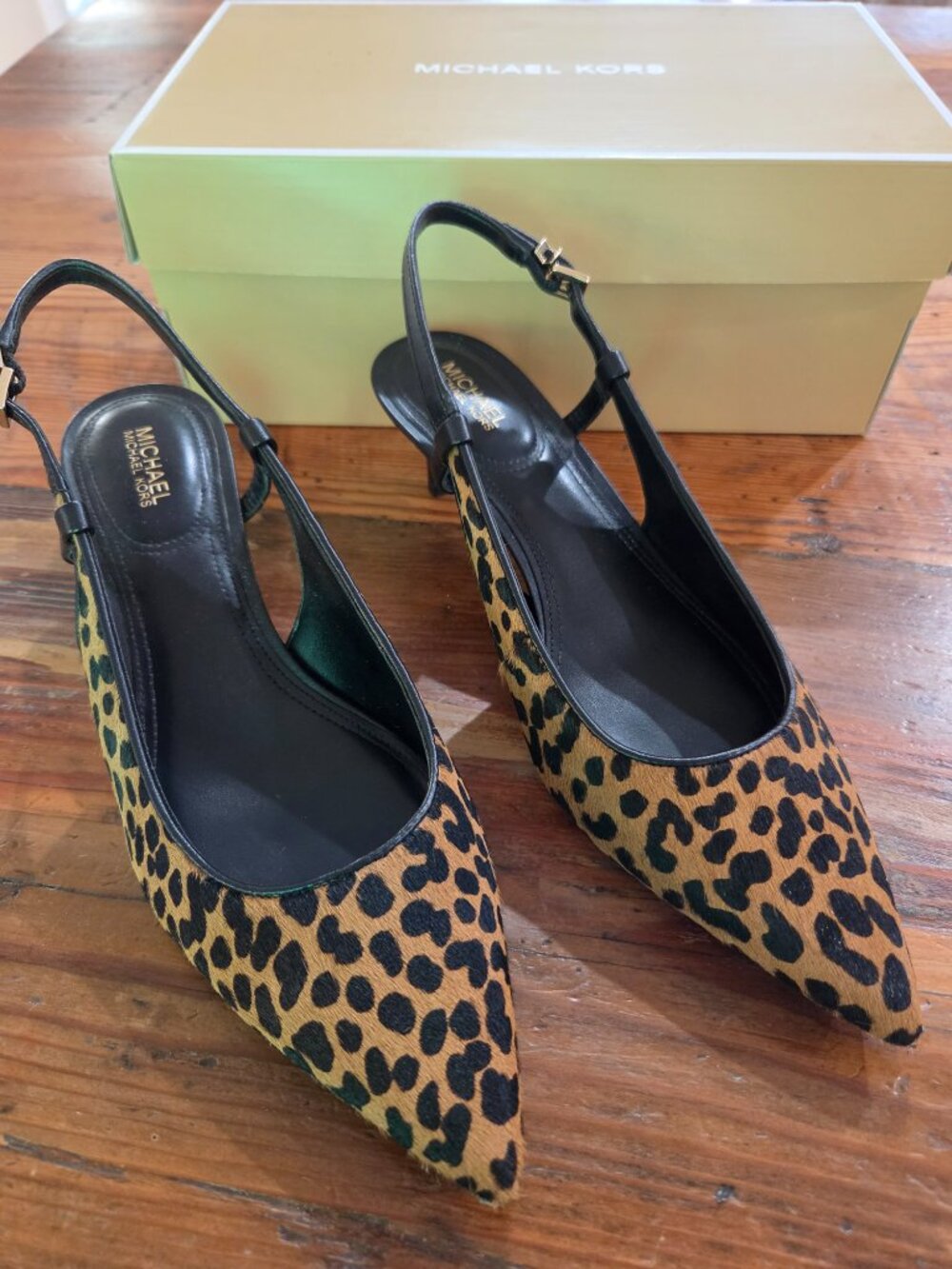 Michael Kors Doreen Flex Kitten Sling Heels Size 7.5 Cheetah Deer Multi